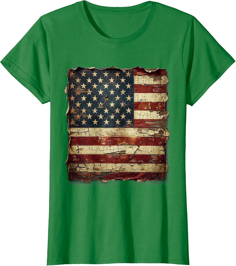 Women's USA Patriotic Flexing Arm Stars and Stripes T-Shirt - Kelly Green