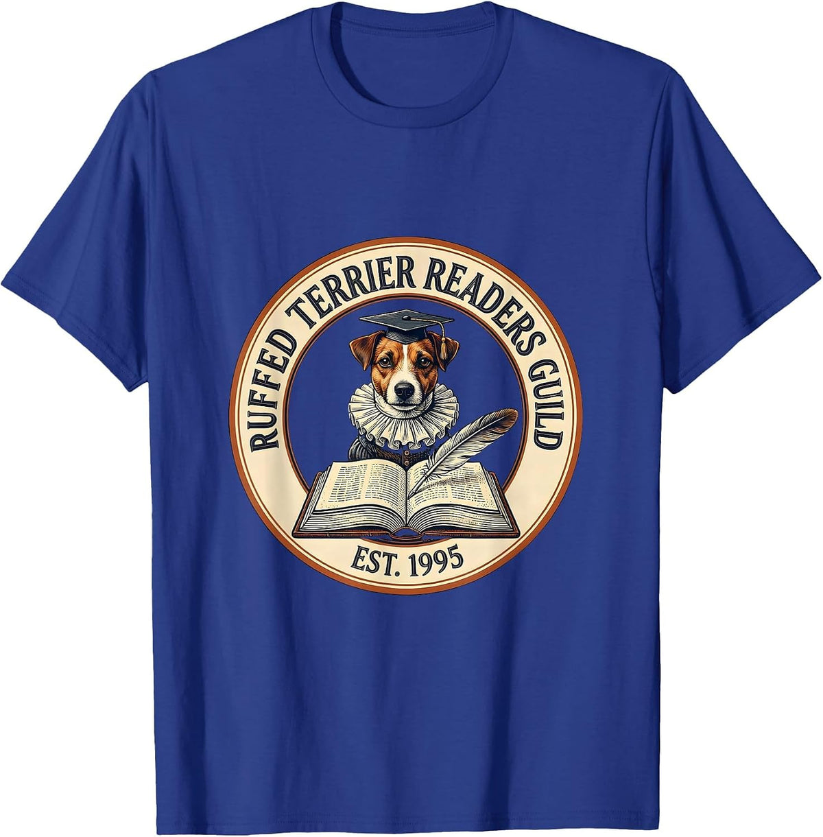 Ruffed Terrier Readers Guild Est 1995 Vintage Book Lover Dog T-Shirt - Royal Blue