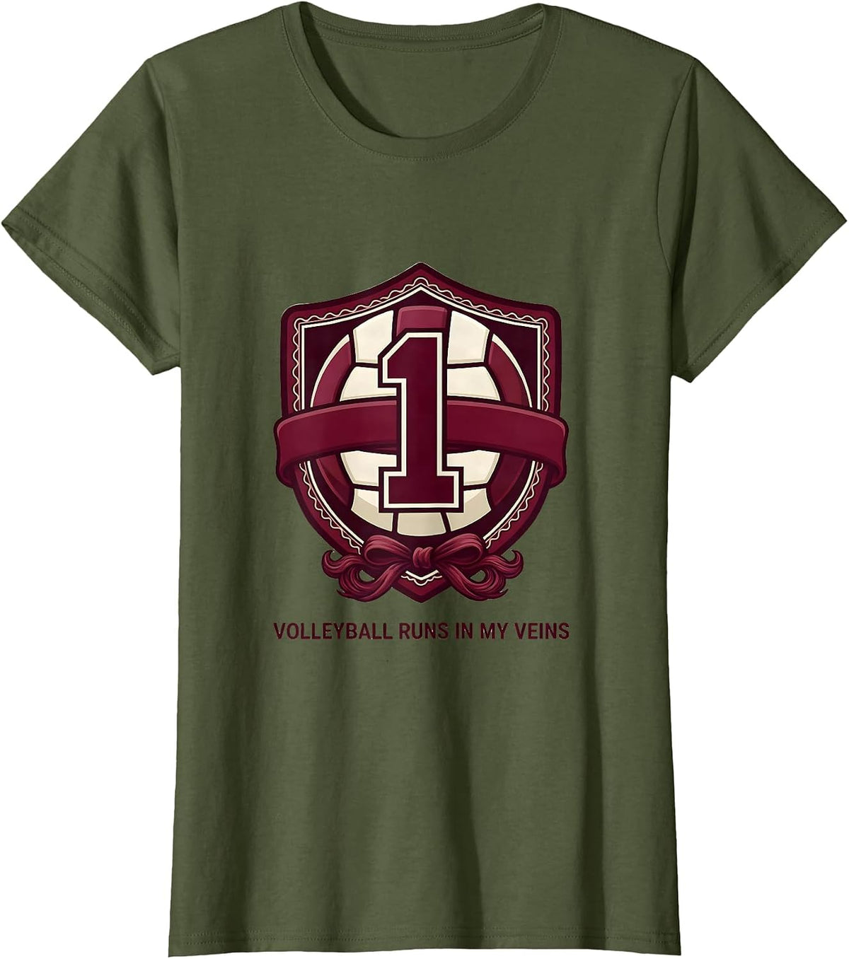 Women's Volleyball Runs In My Veins Sports Design T-Shirt - Olive Green