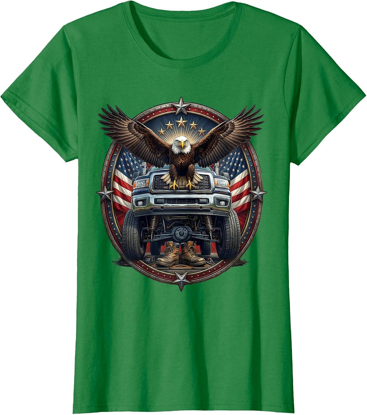 Labor Day Mechanic Under Truck Graphic T-Shirt - Kelly Green