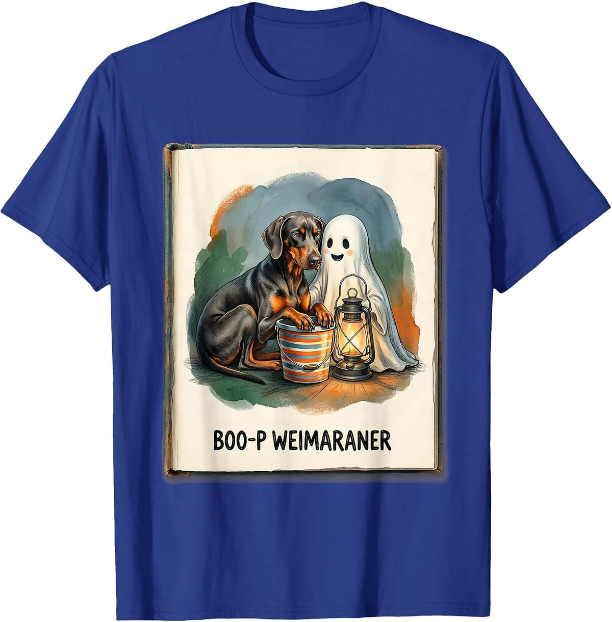 Men's Boo-P Weimaraner Funny Ghost Dog Lover Halloween Costume T-Shirt - Royal Blue