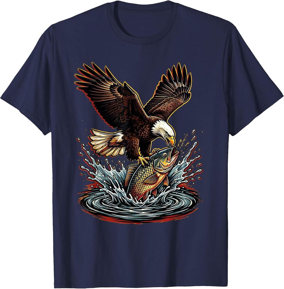 Eagle Diving for Fish Fishing Graphic Tee T-Shirt - Navy Blue