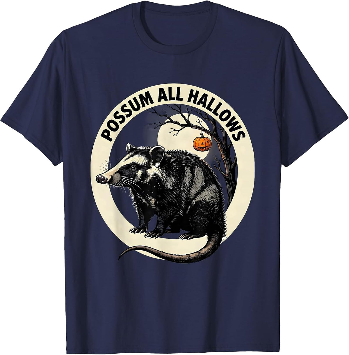 Possum All Hallows Vintage Opossum Halloween Spooky Moon T-Shirt - Navy Blue