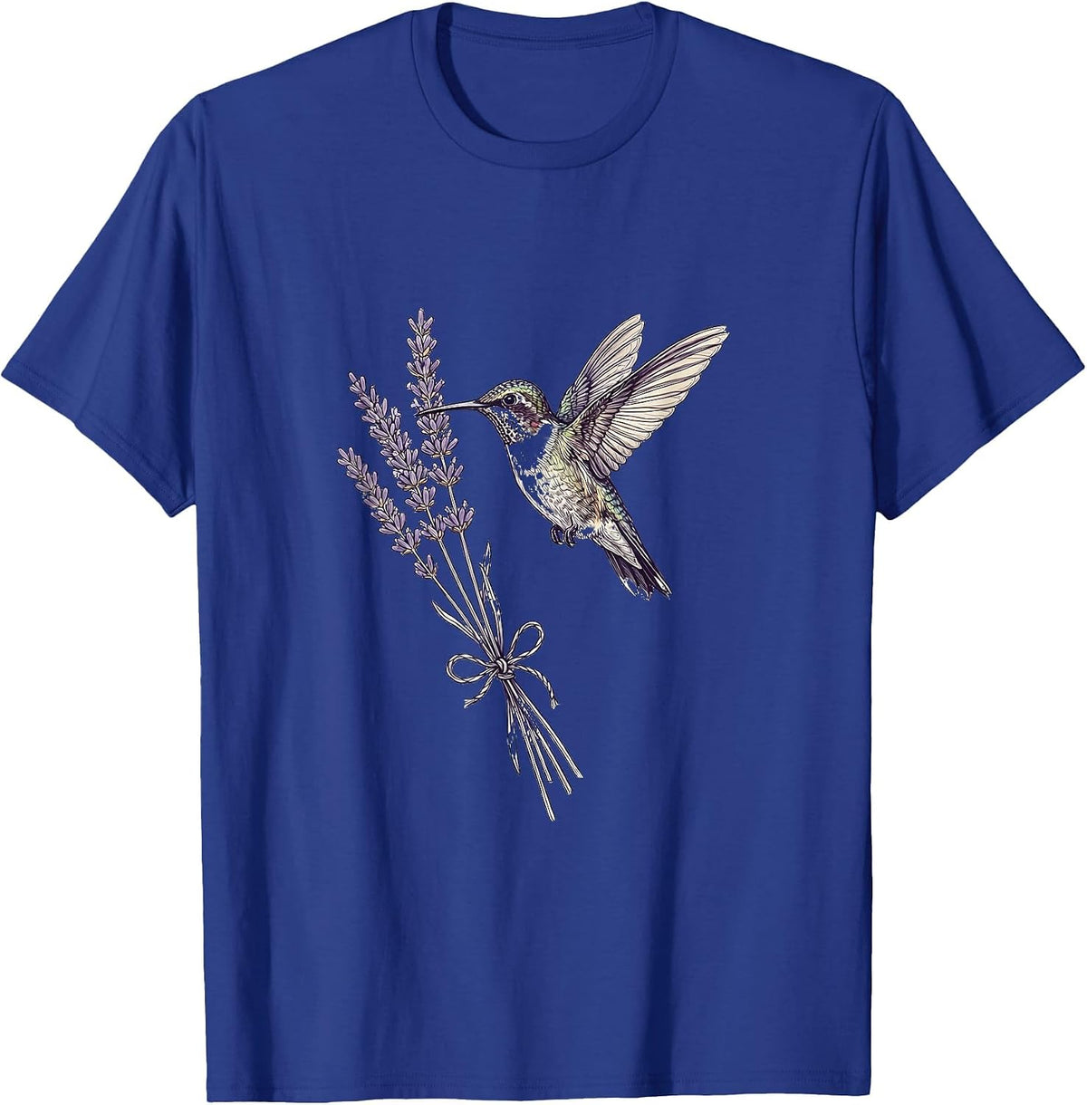 Men's Hummingbird Lavender Bouquet Floral Aesthetic T-Shirt - Royal Blue