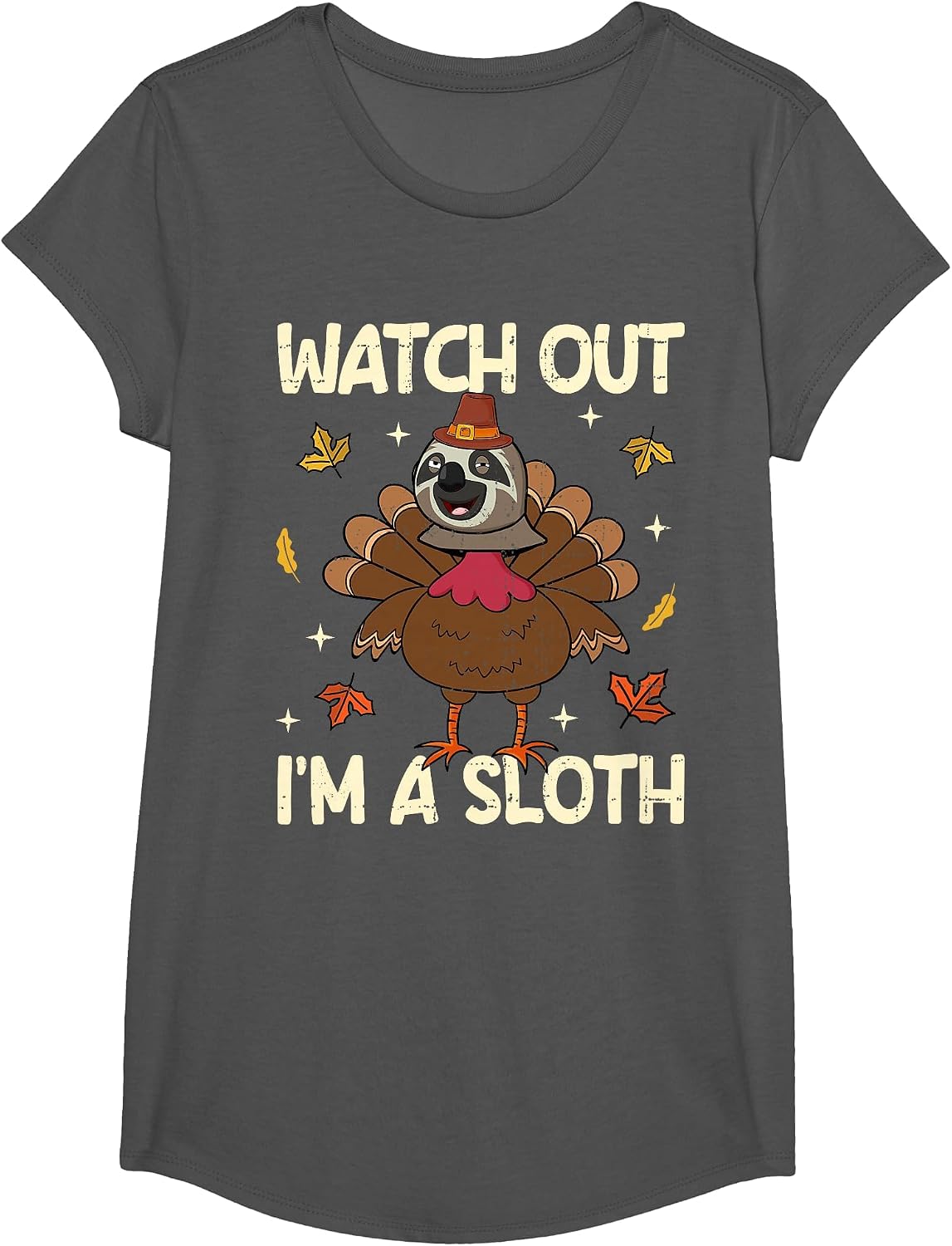 Thanksgiving Fake Sloth Thanksgiving Turkey Sloth Funny T-Shirt - Girls Asphalt Grey