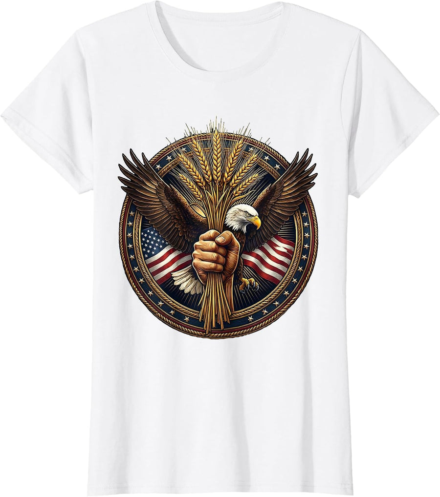 Women's Raised Fist Wheat Bundle American Harvest Art T-Shirt - White