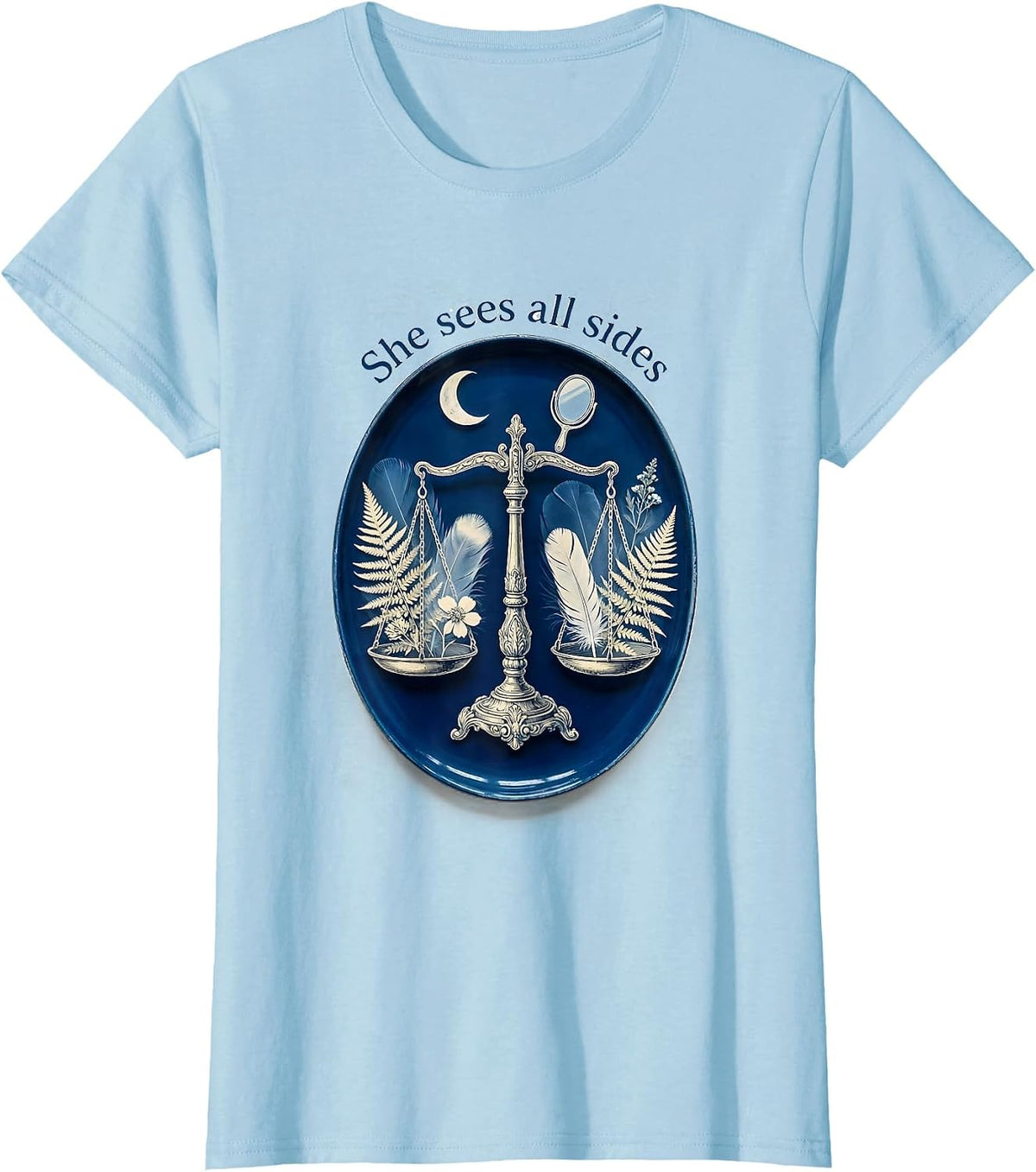 She Sees All Sides Libra Zodiac Design T-Shirt - Baby Blue