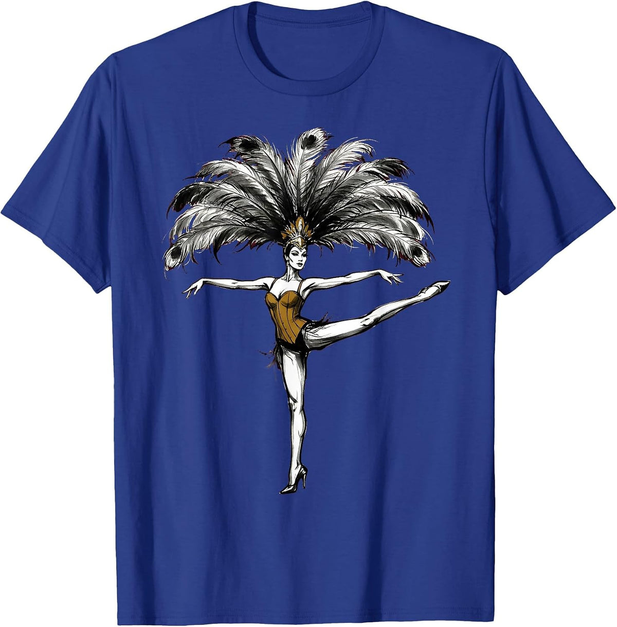 Men's Feathered Headdress Showgirl in Spotlight T-Shirt - Royal Blue