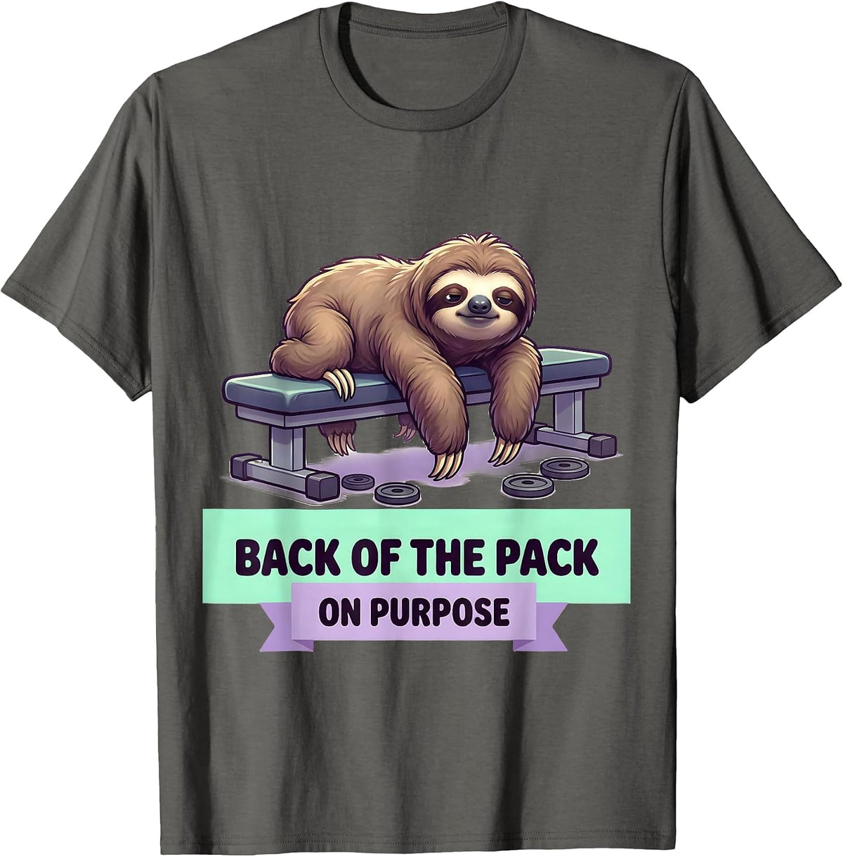 Men's Back Of The Pack On Purpose Cute Kawaii Sloth Lover Humor T-Shirt - Asphalt Grey