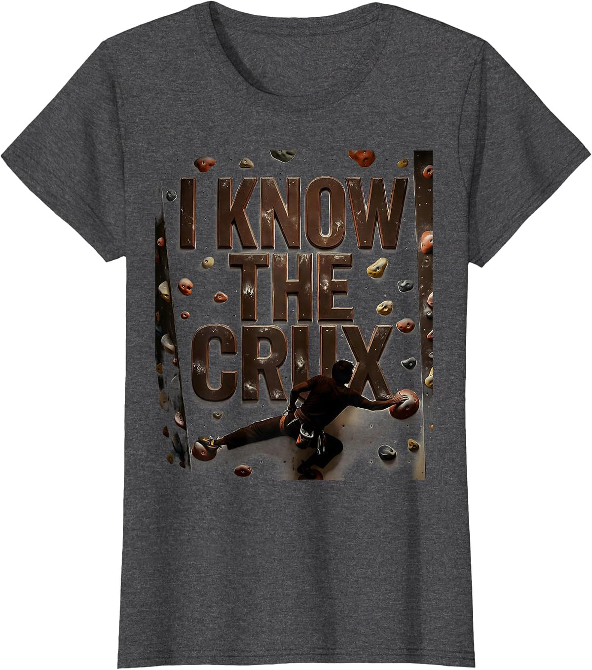 Women's I Know The Crux Vintage Rock Climbing Bouldering Humor T-Shirt - Dark Heather Grey