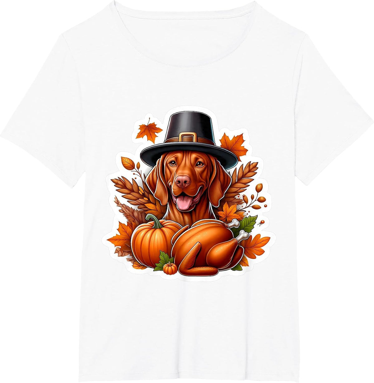 Thanksgiving Vizsla Dog Owner Lover Funny Pilgrim Turkey Mom T-Shirt - White