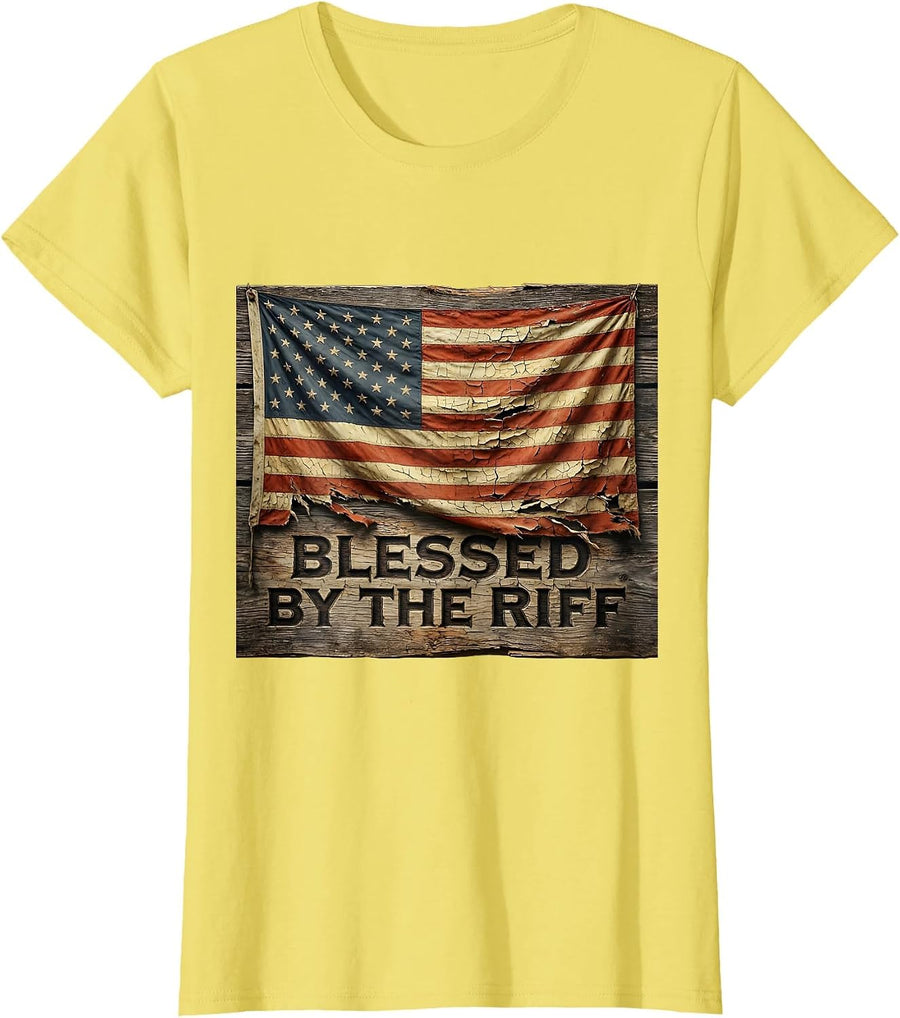 Blessed by the Riff Heavy Metal Graphic Design T-Shirt - Lemon Yellow