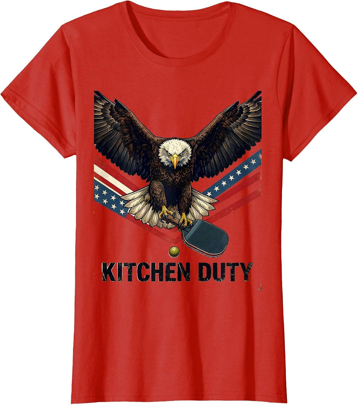 Kitchen Duty Patriotic Pickleball Player Humor T-Shirt - Red