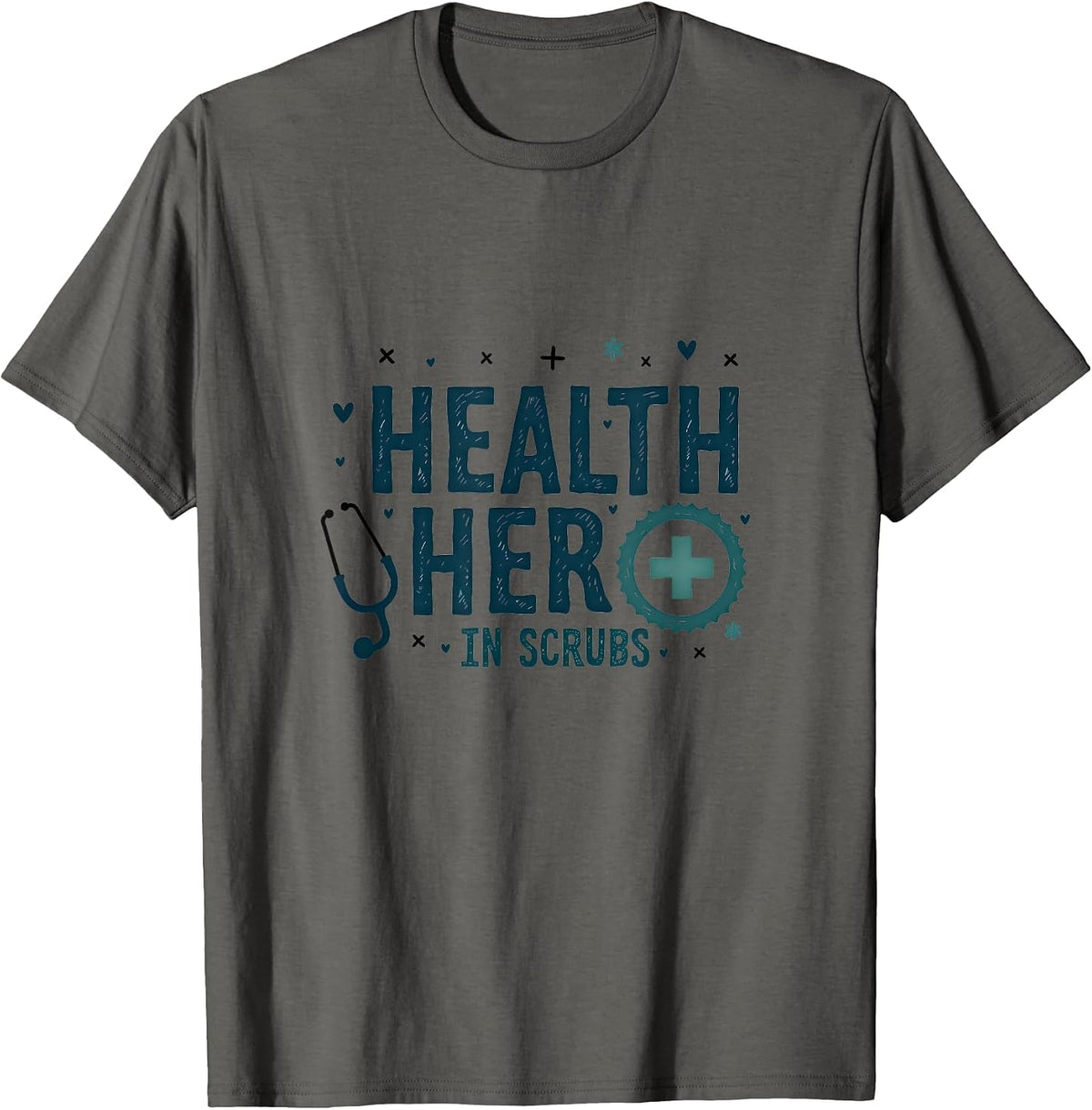 Health Hero in Scrubs School Nurse Design T-Shirt - Asphalt Grey