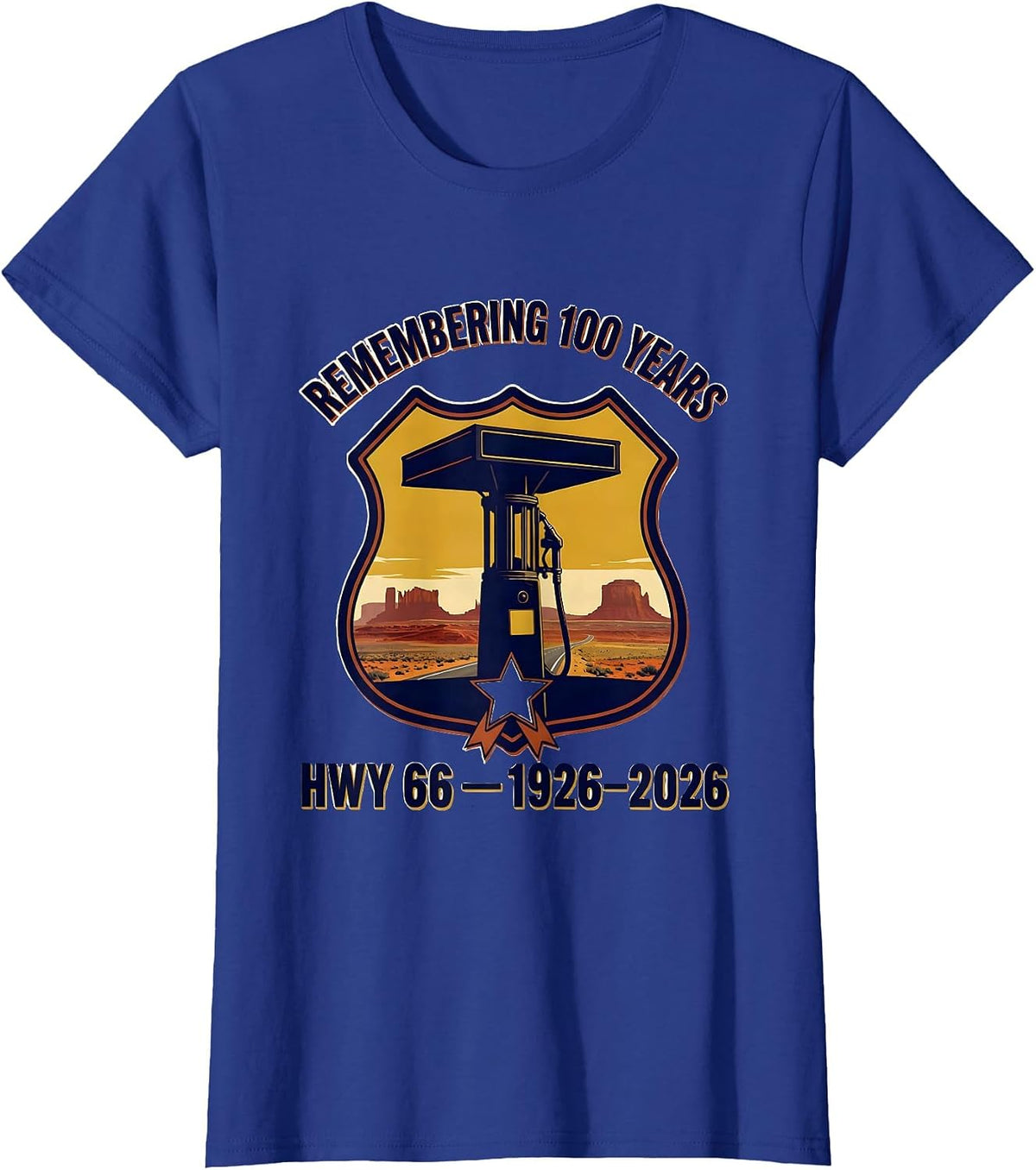 Women's Remembering 100 Years Hwy 66 1926-2026 Vintage T-Shirt - Royal Blue