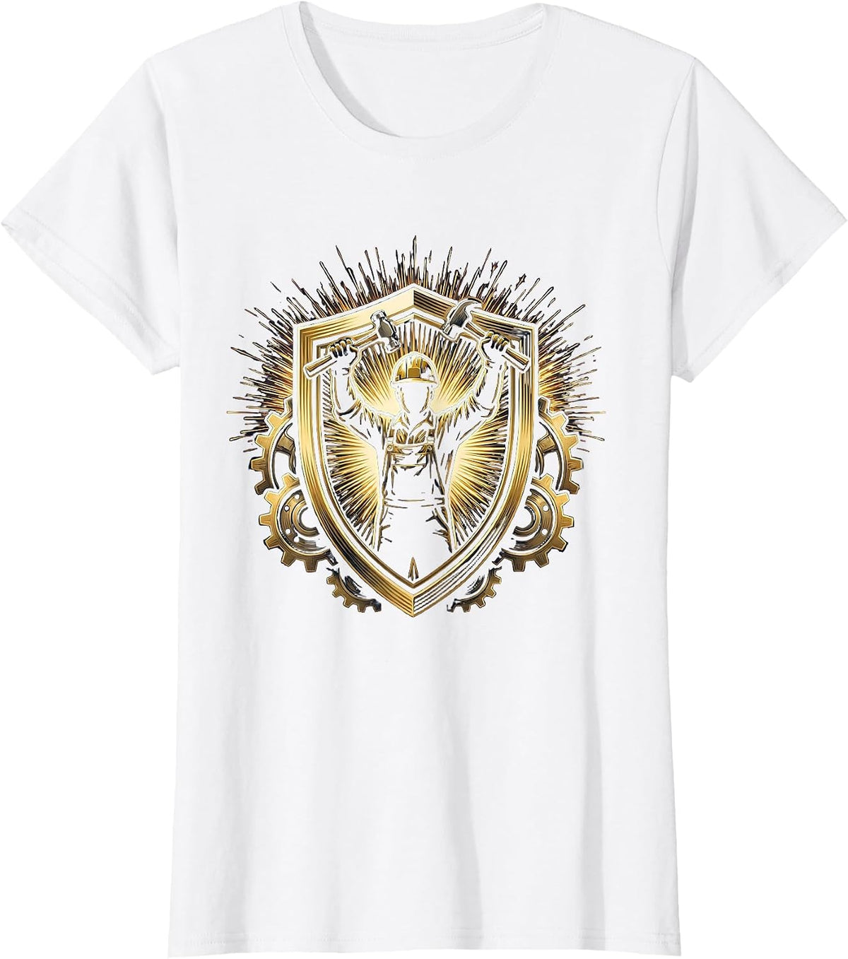Steel Worker Silhouette Industrial Patriotic Design T-Shirt - White