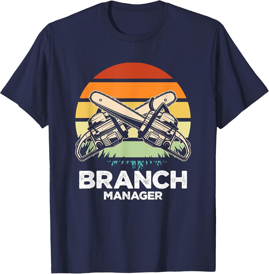 Branch Manager | Retro Lumberjack | Chainsaw Logger T-Shirt - Navy Blue