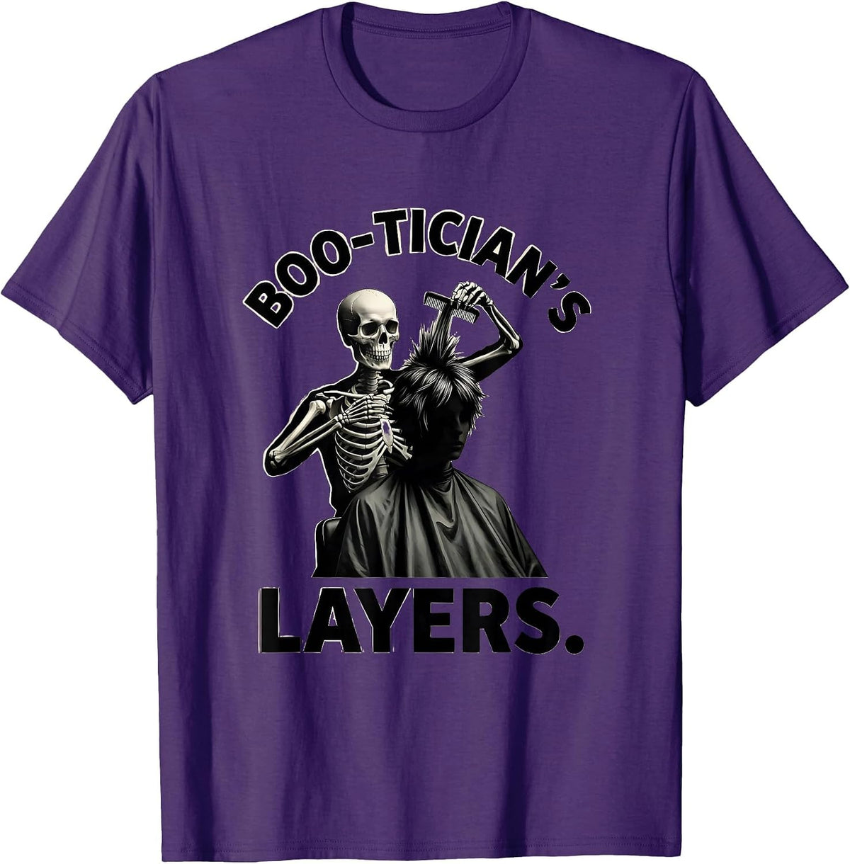 Men's Boo-tician's Layers Minimal Skeleton Hairstylist Halloween T-Shirt - Purple