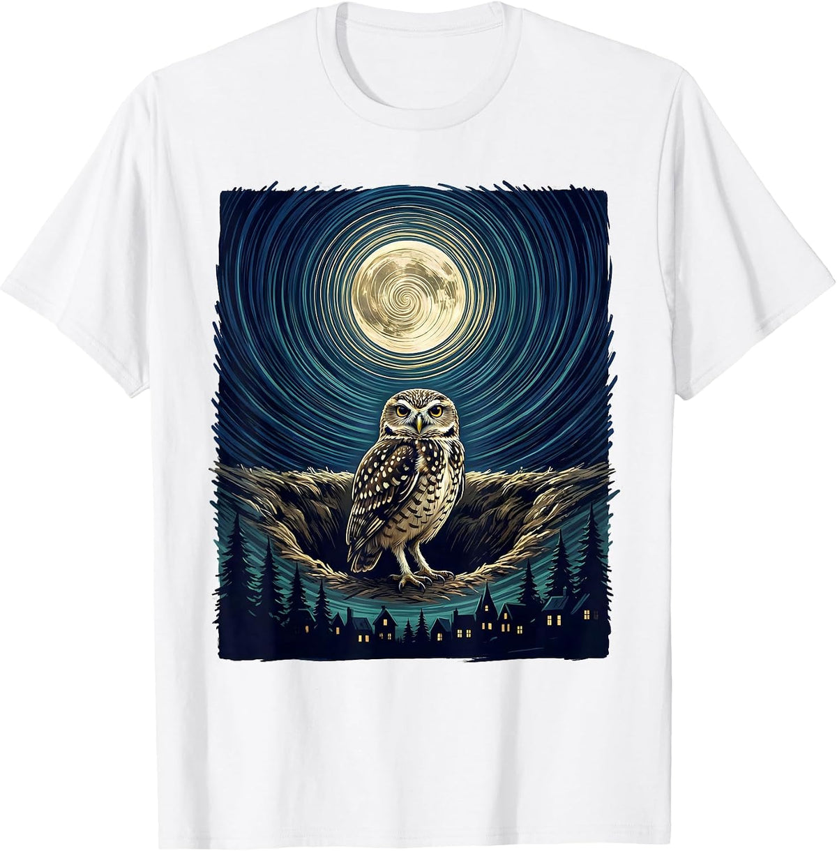 Men's Burrowing Owl Van Gogh Starry Night Art Lover T-Shirt - White