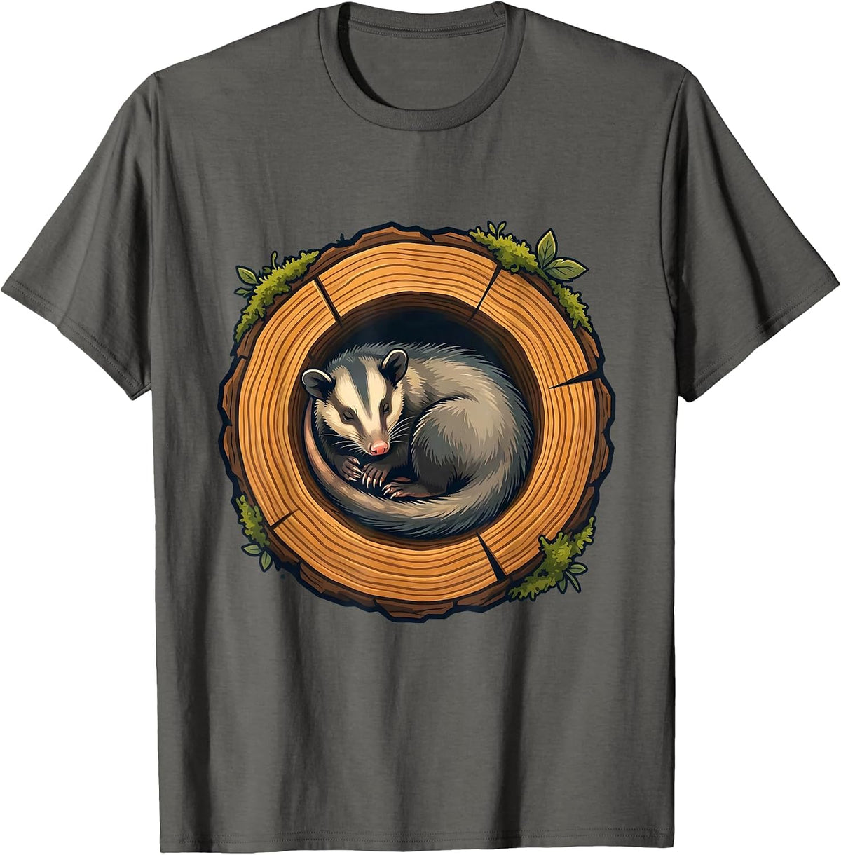 Men's Opossum Curled in Hollow Tree Trunk Graphic T-Shirt - Asphalt Grey