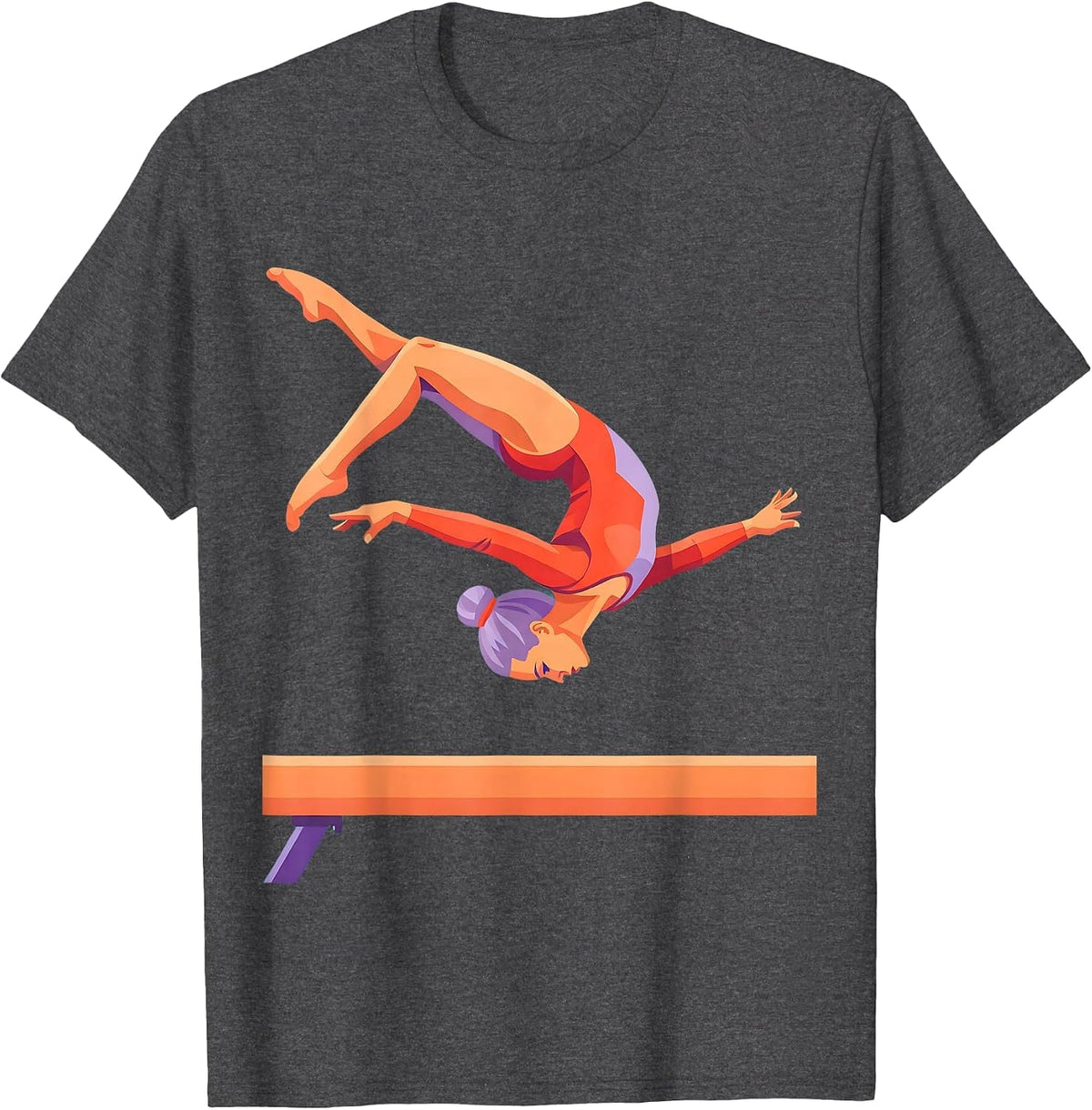 Gymnastics Beam Backflip Illustration T-Shirt - Dark Heather Grey