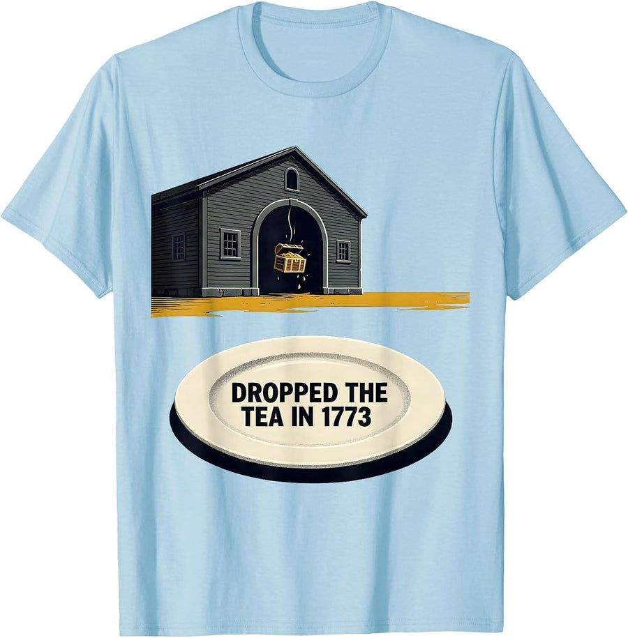 Men's Dropped The Tea In 1773 Funny History Teacher July 4th T-Shirt - Baby Blue