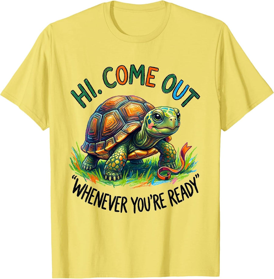 Men's Hi Come Out Whenever You're Ready Naive Kidcore Mental T-Shirt - Lemon Yellow