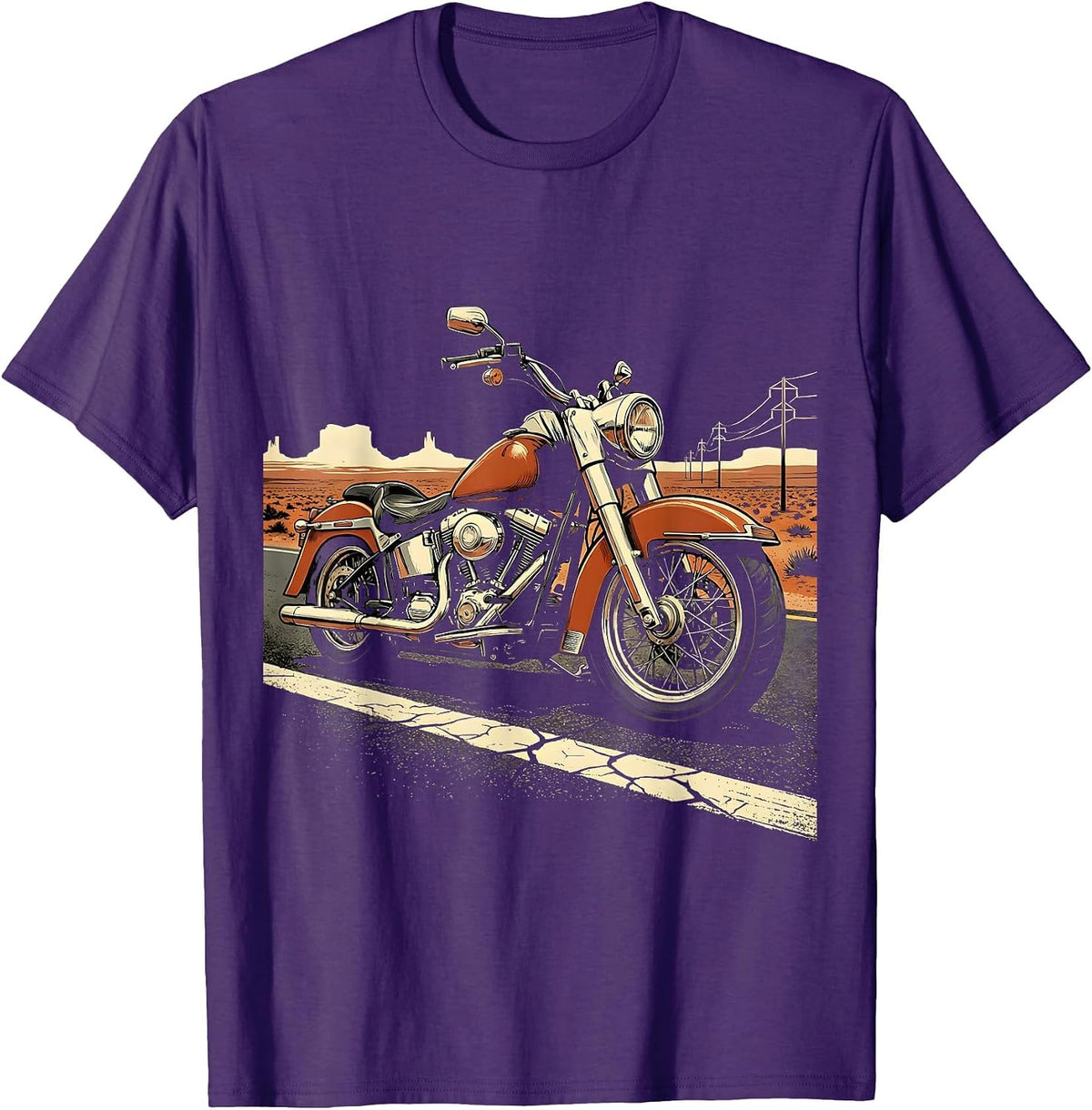 Men's Vintage Motorcycle Route 66 Classic Biker Graphic T-Shirt - Purple