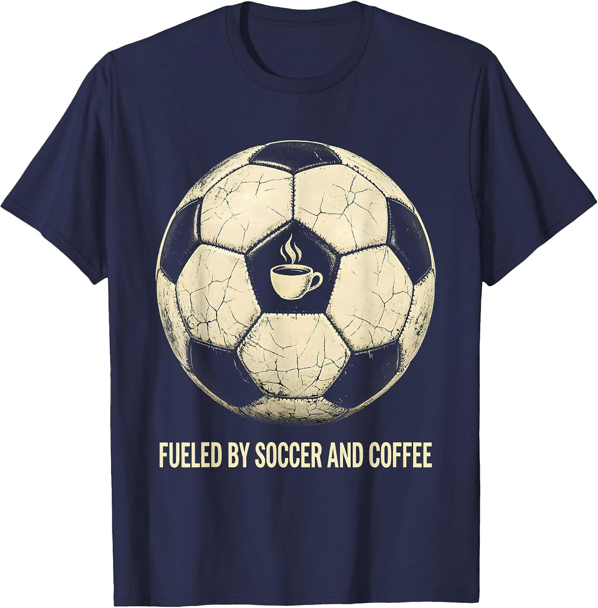 Men's Fueled by Soccer and Coffee Soccer Dad Design T-Shirt - Navy Blue