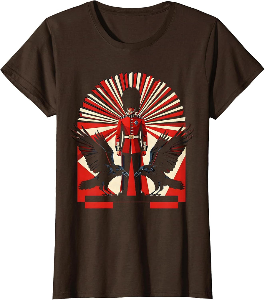Women's Beefeater Guard and Ravens British Pride Design T-Shirt - Brown