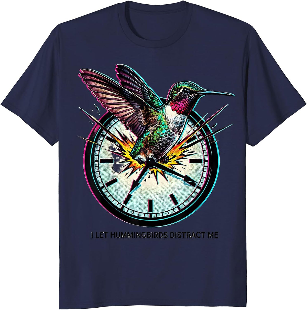 I Let Hummingbirds Distract Me Pop Art Bird Lover Gift T-Shirt - Navy Blue