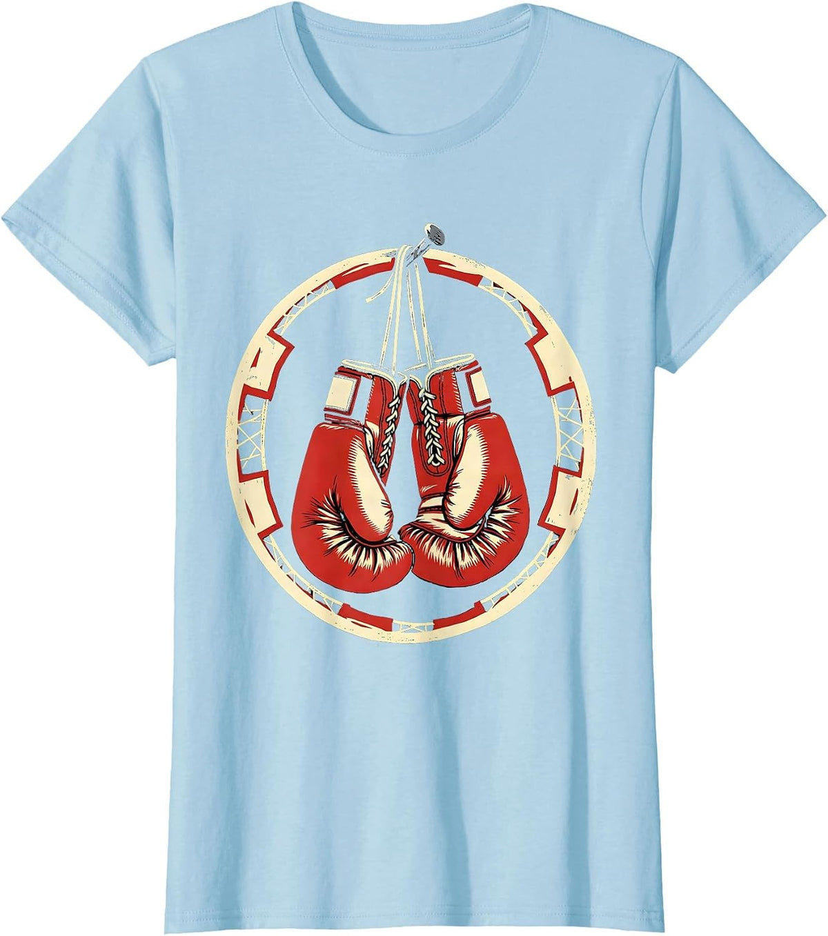 Vintage Boxing Gloves Hanging From Nail Graphic T-Shirt - Baby Blue