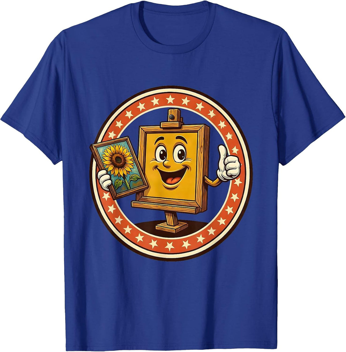 Art Teacher Easel Sunflower Painting Graphic T-Shirt - Royal Blue