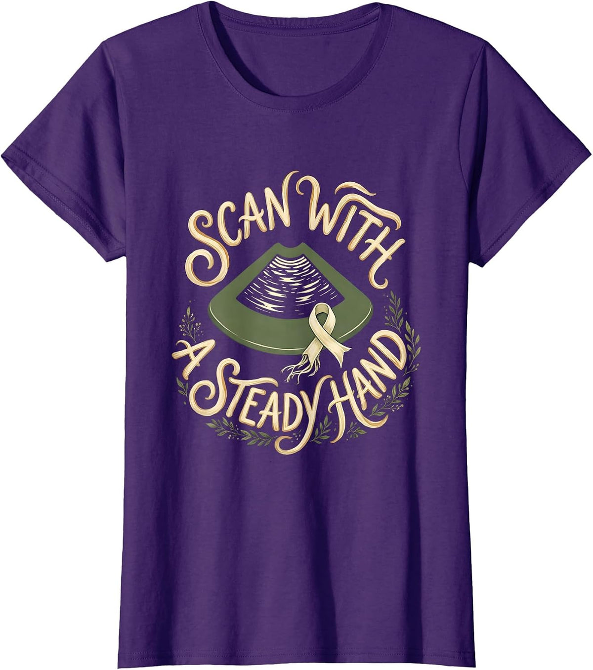 Women's Scan With A Steady Hand Boho Typography Mammography T-Shirt - Purple
