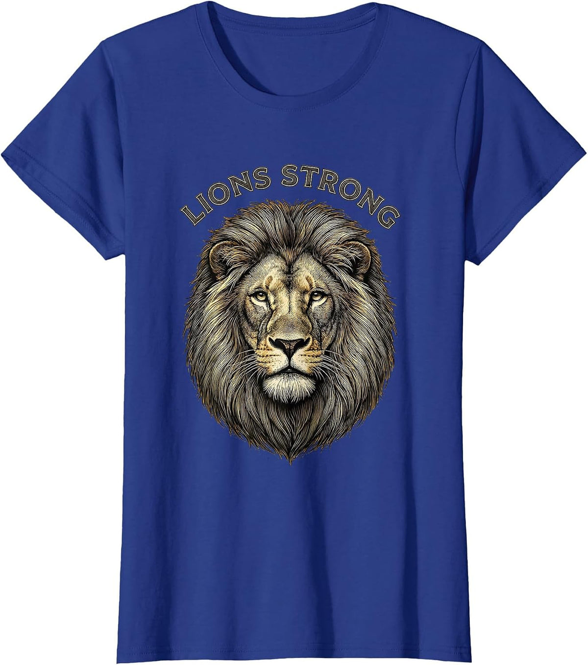 Women's Lions Strong Crosshatch Etching Lion Fan Animal Pride T-Shirt - Royal Blue