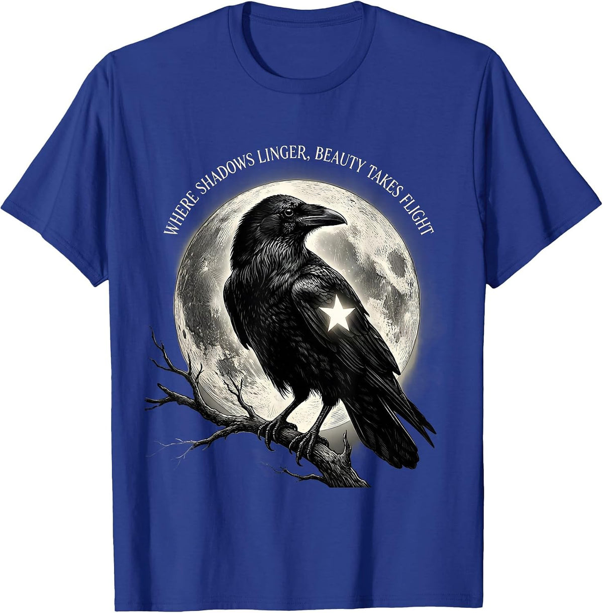 Men's Where Shadows Linger, Beauty Takes Flight Gothic T-Shirt - Royal Blue