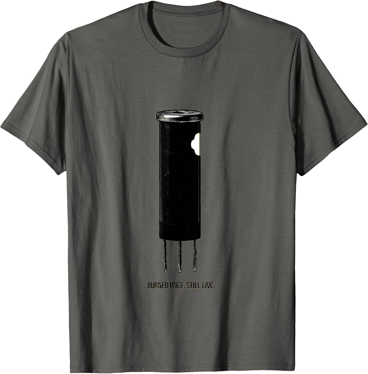 Men's Burned Once Still Live Funny Electrician Skeleton Humor T-Shirt - Asphalt Grey