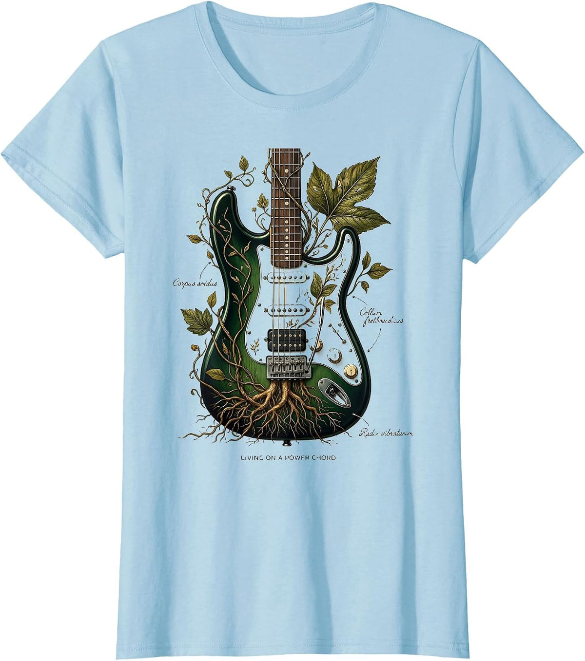 Living on a Power Chord 80s Rock Band Design T-Shirt - Baby Blue