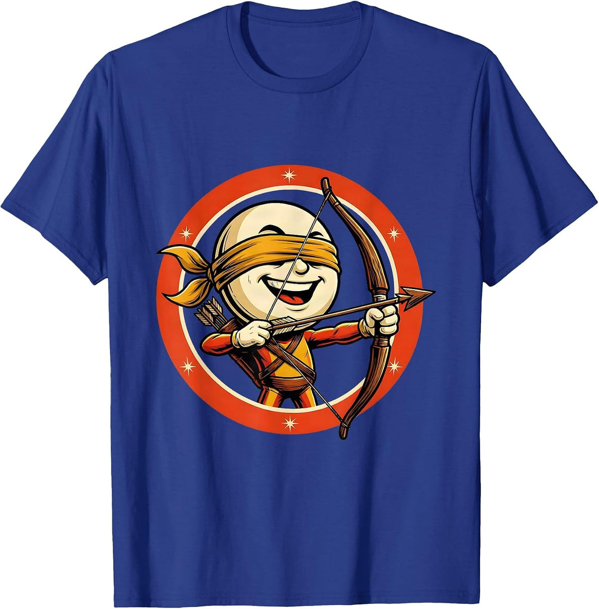 Blindfolded Archer Drawing Back Bow Graphic T-Shirt - Royal Blue