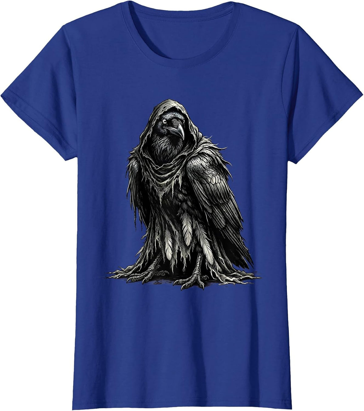 Women's Cawf Crow Hooded Cloak Illustration T-Shirt - Royal Blue