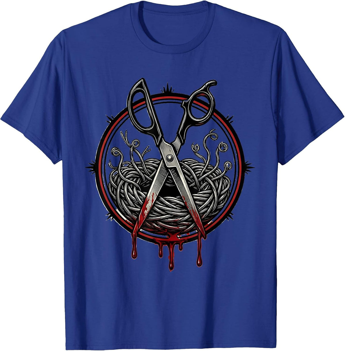 Bloody Scissors Cutting Wire Graphic Design T-Shirt - Royal Blue