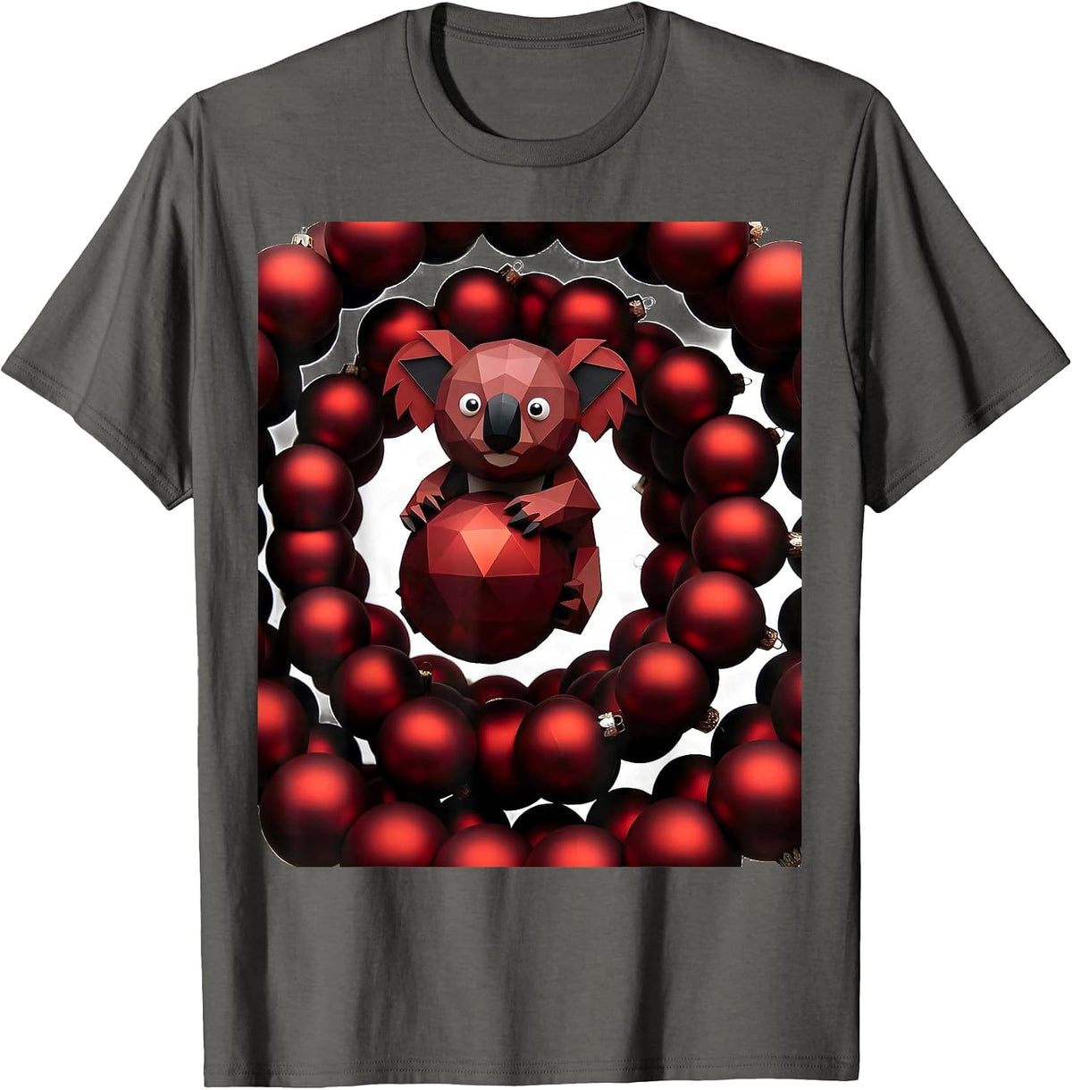 Men's Geometric Koala Cute Holiday Novelty Gift T-Shirt - Asphalt Grey