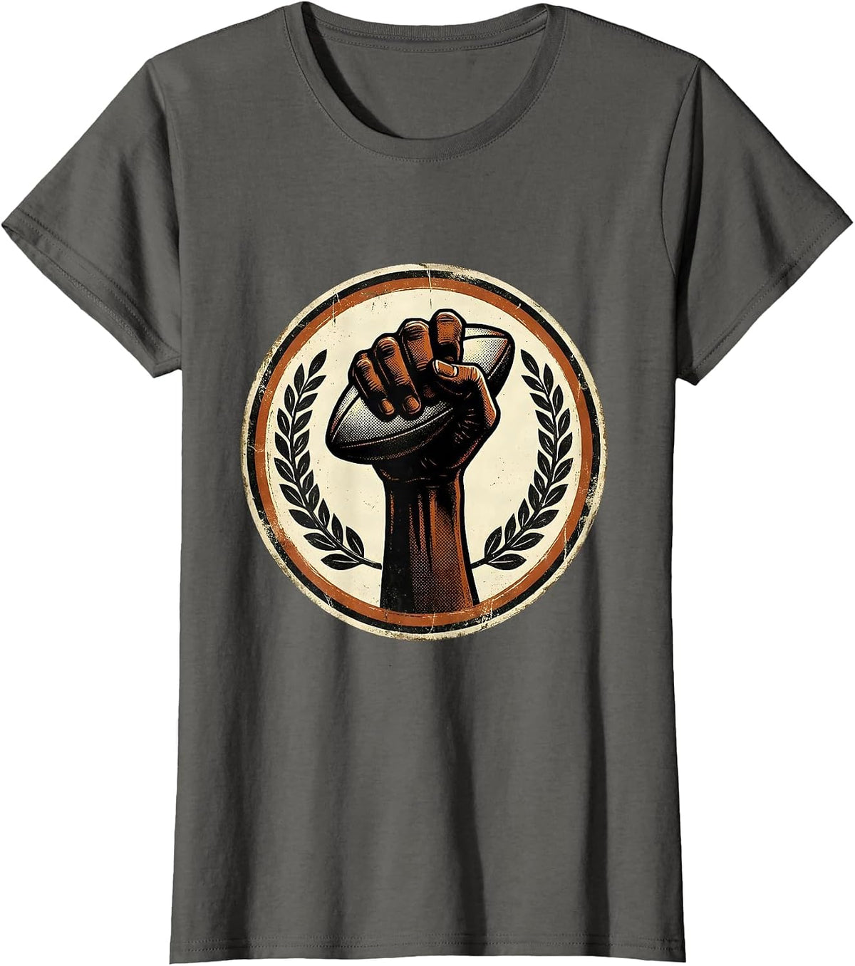 Women's Rugby Victory Fist Raised Celebration Graphic T-Shirt - Asphalt Grey