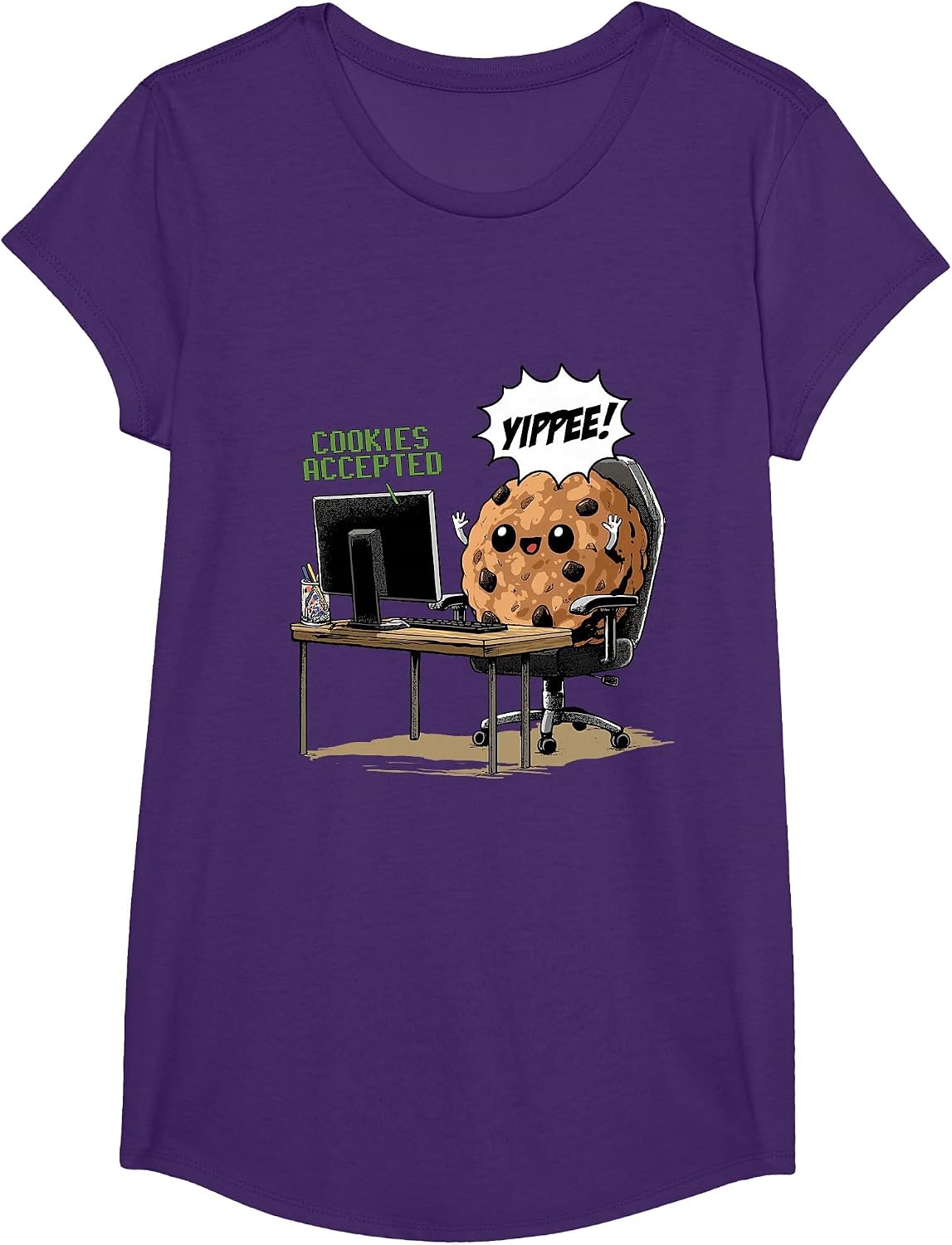 Cookies Accepted Nerd Shirt Funny Computer Internet Coder T-Shirt, Girls, Purple, Large - As Pictured