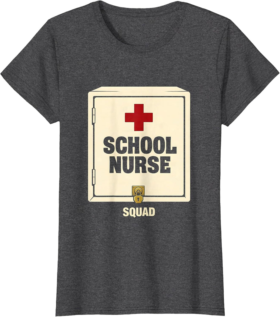 Women's School Nurse Squad Sports Back To School Teacher Crew T-Shirt - Dark Heather Grey