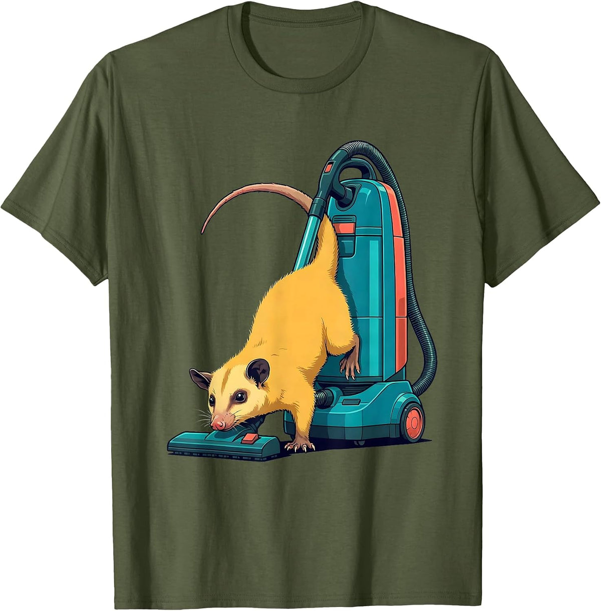 Limp Opossum Vacuum Flat Vector Deadpan Humor T-Shirt - Olive Green
