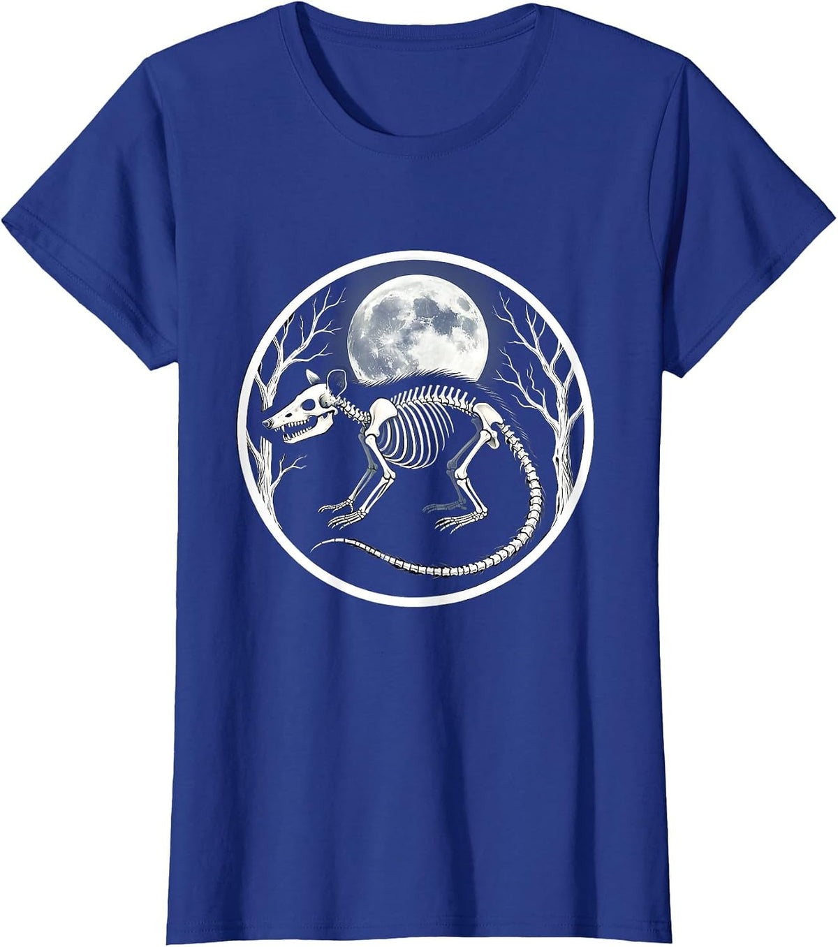 Women's Opossum Skeleton Glowing Moonlight Illustration T-Shirt - Royal Blue
