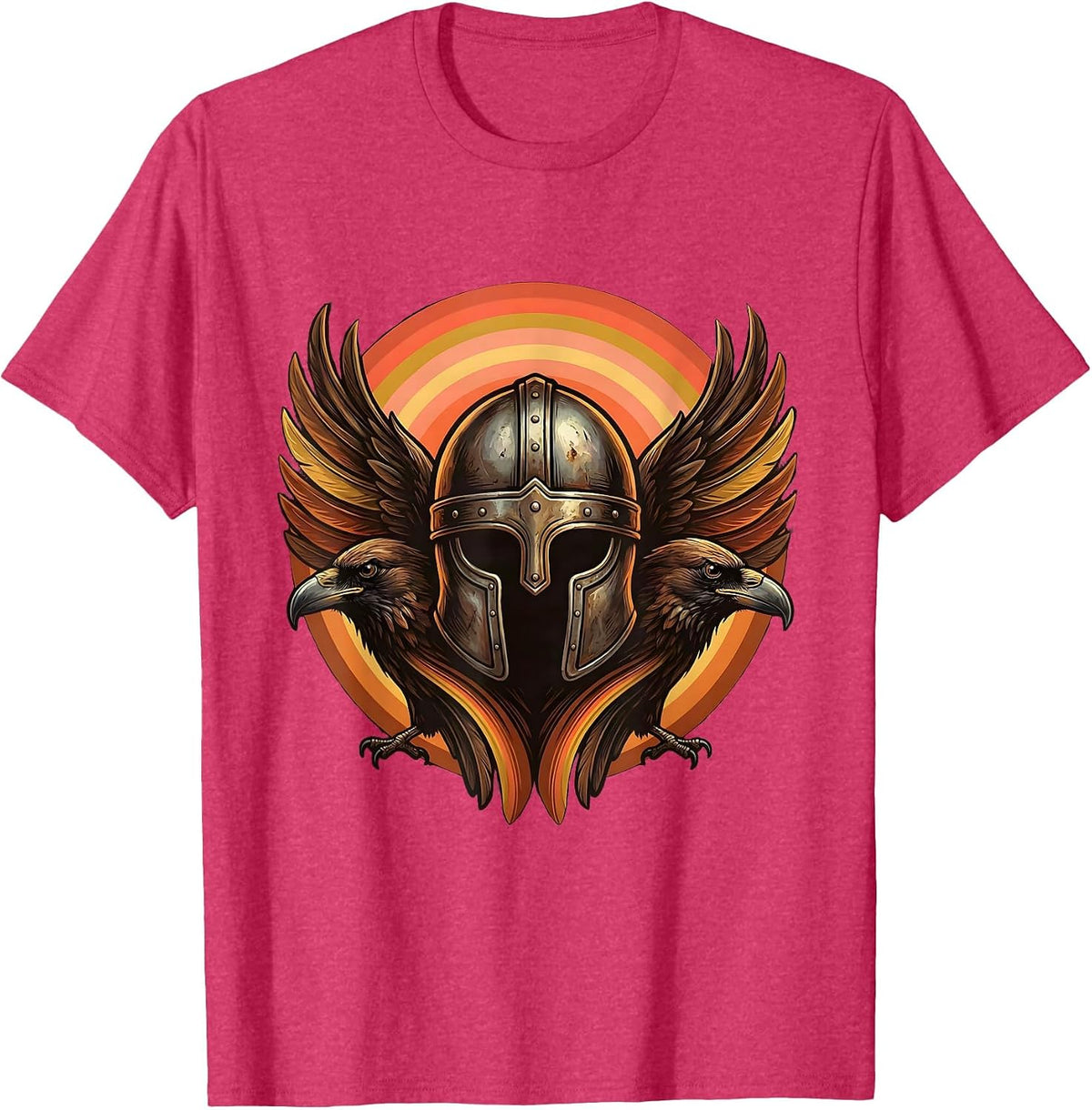 Viking Warrior Helmet with Ravens Graphic T-Shirt - Red Heather