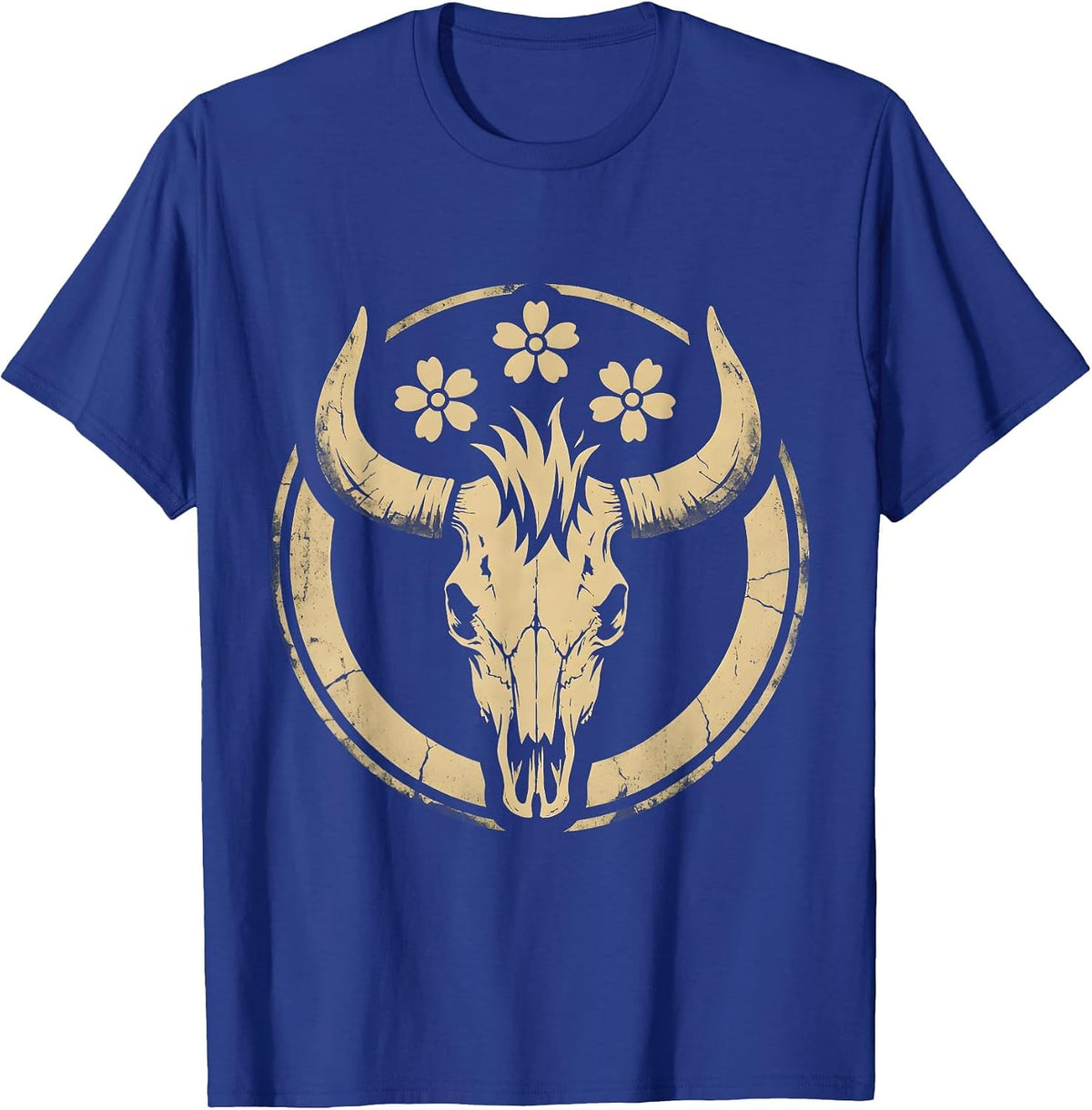 Fierce Cowgirl Face Wild Horse Mane Graphic T-Shirt - Royal Blue