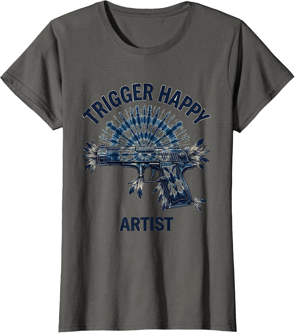 Women's Trigger Happy Artist Airbrush Art Design T-Shirt - Asphalt Grey